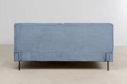 Łóżko Podwójne Z Zagłówkiem Niebieskie Nogi Czarne 160x200 Cm