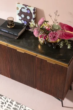 Komoda Catalina 160x86 Cm Drewno Mango Ciemnobrązowe - Blat Marmur