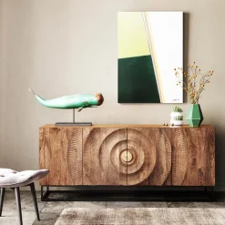 Komoda Drewniana Czterodrzwiowa Boho Podstawa Czarna 177x75 Cm