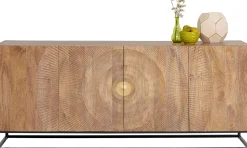Komoda Drewniana Czterodrzwiowa Boho Podstawa Czarna 177x75 Cm