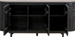 Komoda 3-drzwiowa Boho Drewno Mango Czarne Blat Naturalny 160x75 Cm