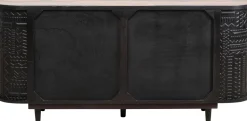 Komoda 3-drzwiowa Boho Drewno Mango Czarne Blat Naturalny 160x75 Cm