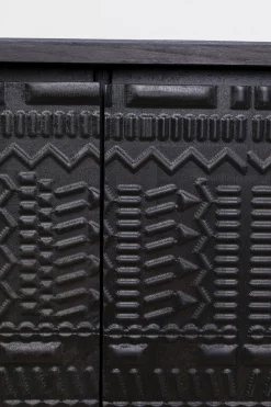 Komoda 3-drzwiowa Boho Drewno Mango Czarne Blat Naturalny 160x75 Cm