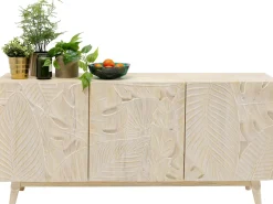 Komoda 3-drzwiowa Drewniana Boho Motyw Roślinny 160x75 Cm