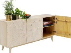 Komoda 3-drzwiowa Drewniana Boho Motyw Roślinny 160x75 Cm