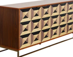 Komoda 3-drzwiowa Fornir Orzechowy Nogi Złote Stalowe 160x78 Cm Front Efekt 3D