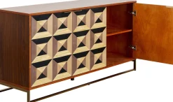 Komoda 3-drzwiowa Fornir Orzechowy Nogi Złote Stalowe 160x78 Cm Front Efekt 3D