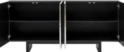 Komoda 4-drzwiowa Fornirowana Czarna Front Srebrny Ze Stali Nierdzewnej 160x78 Cm