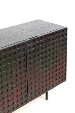 Komoda 3-drzwiowa Fornirowana Czarna Front Kolorowy 160x75 Cm