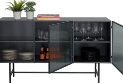 Komoda Loft Czarna Stalowa Front Szkło Ryflowane 150x90 Cm