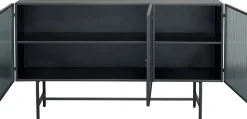Komoda Loft Czarna Stalowa Front Szkło Ryflowane 150x90 Cm