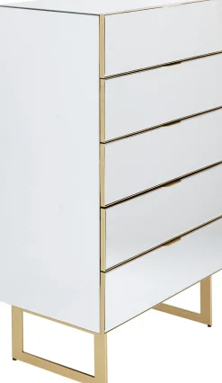 Komoda Lustrzana Z 5 Szufladami Nogi Złote 65x114 Cm