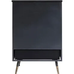 Komoda Metalowa Czarna Grafitowa Z Przeszklonymi Frontami Złotymi Uchwytami Metalowymi Nogami 65x38 Cm