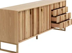 Komoda Naturalna Z Szufladami I Drzwiami 186 Cm Podstawa Złota