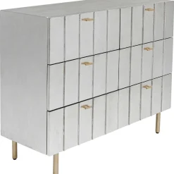 Komoda Srebrno Złota Z Szufladami I Uchwytami 106x89 Cm