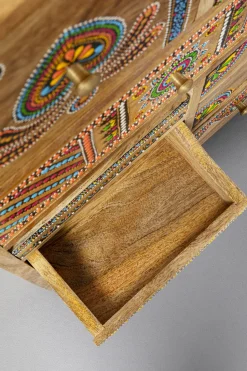 Komoda Z 14 Szufladami Drewno Mango Kolorowe Ornamenty 115x80 Cm