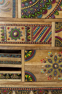 Komoda Z 14 Szufladami Drewno Mango Kolorowe Ornamenty 115x80 Cm