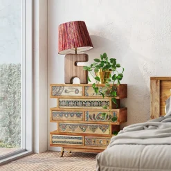 Komoda Z 8 Szufladami Drewno Mango Kolorowe Ornamenty 65x65 Cm