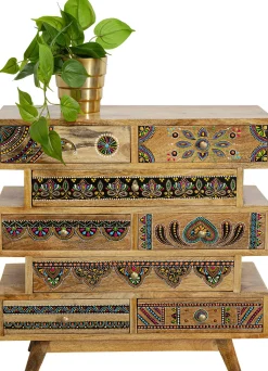 Komoda Z 8 Szufladami Drewno Mango Kolorowe Ornamenty 65x65 Cm