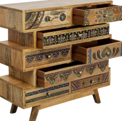 Komoda Z 8 Szufladami Drewno Mango Kolorowe Ornamenty 65x65 Cm