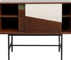 Komoda Z Drzwiami Przesuwnymi Brązowa Fornir Orzech Front Geometryczny 110x95 Cm