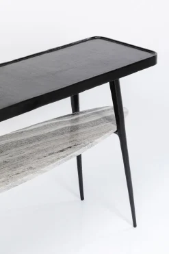 Konsola Czarna Z Aluminium Półka Marmurowa 135x35 Cm