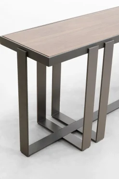 Konsola Do Przedpokoju Blat Fornirowany Orzech Nogi Stalowe 150x45 Cm