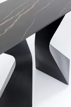 Konsola Do Przedpokoju Czarna Blat Marmur Mineralny Nogi Stalowe 140x45 Cm