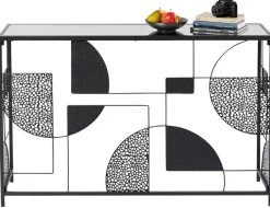 Konsola Do Przedpokoju Loft Czarna Stalowa Blat Lustrzany 120x33 Cm