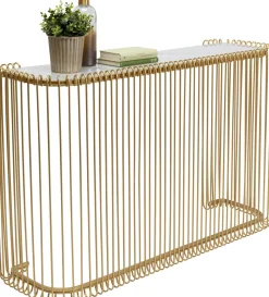 Konsola Glamour Złota Blat Szklany 142x43 Cm