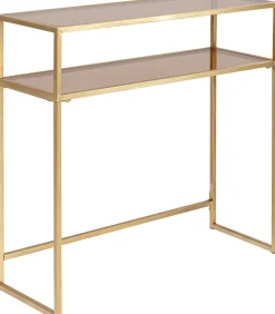 Konsola Loft 85x30 Cm Złota - Blat Szklany