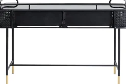 Konsola Z Szufladami Fence 120x40 Cm Czarna - Blat Szklany