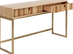 Konsola Z Szufladami MDF Naturalna 136x40 Cm Front Sklejka Jesionowa