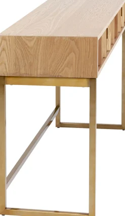 Konsola Z Szufladami MDF Naturalna 136x40 Cm Front Sklejka Jesionowa