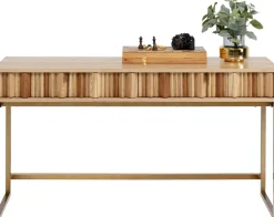 Konsola Z Szufladami MDF Naturalna 136x40 Cm Front Sklejka Jesionowa