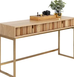 Konsola Z Szufladami MDF Naturalna 136x40 Cm Front Sklejka Jesionowa
