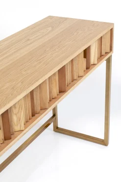 Konsola Z Szufladami MDF Naturalna 136x40 Cm Front Sklejka Jesionowa