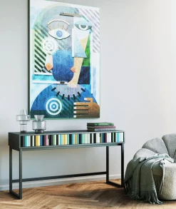Konsola Z Szufladami MDF Czarna 136x40 Cm Front Kolorowy