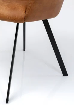 Krzesło Obrotowe Z Podłokietnikami Brązowe Nogi Stal Czarne 53x84 Cm
