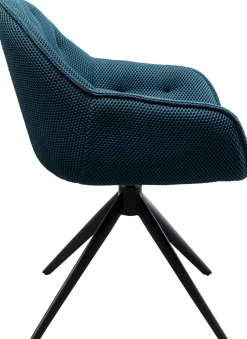Krzesło Z Podłokietnikami Obrotowe Pikowane Niebieskie Nogi Czarne 64x81 Cm