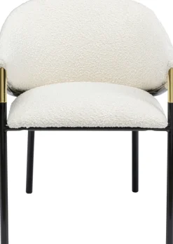 Krzesło Z Podłokietnikami Tapicerowane Białe Boucle Nogi Stalowe Czarne 58x79 Cm