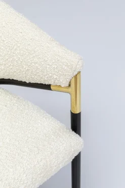 Krzesło Z Podłokietnikami Tapicerowane Białe Boucle Nogi Stalowe Czarne 58x79 Cm