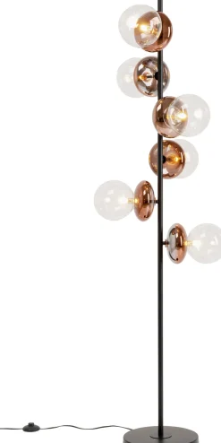 Lampa Podłogowa Czarna Klosze Szklane Transparentne I Miedziane 165 Cm