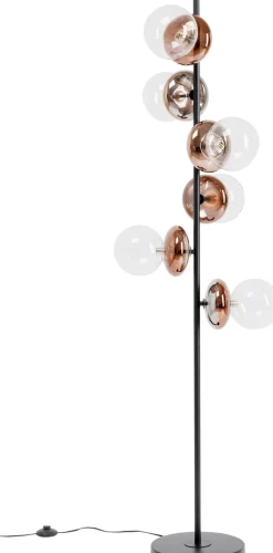 Lampa Podłogowa Czarna Klosze Szklane Transparentne I Miedziane 165 Cm