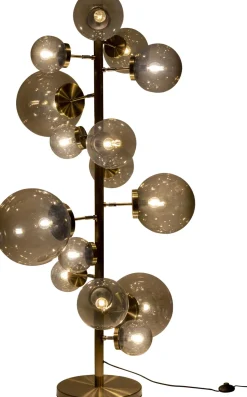 Lampa Podłogowa Duża Złota Klosze Szklane Kule Przydymione 160 Cm