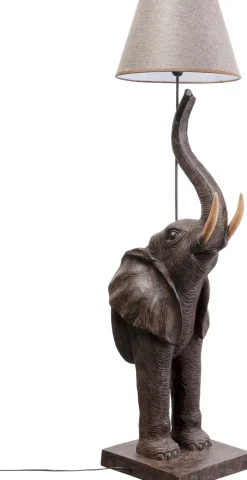 Lampa Podłogowa Motyw Zwierzęcy Słoń 154 Cm Abażur Beżowy Lniany