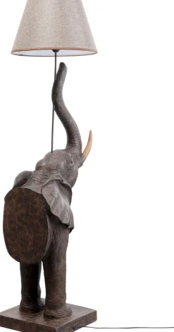 Lampa Podłogowa Motyw Zwierzęcy Słoń 154 Cm Abażur Beżowy Lniany