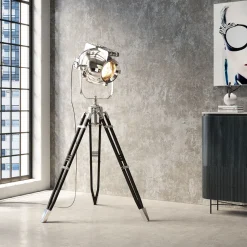 Lampa Podłogowa Movie 230 Cm Trójnóg Drewno Mango I Aluminium