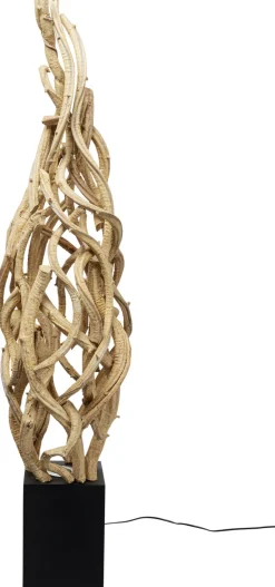 Lampa Podłogowa Naturalna Drewniana 150 Cm Podstawa Czarna