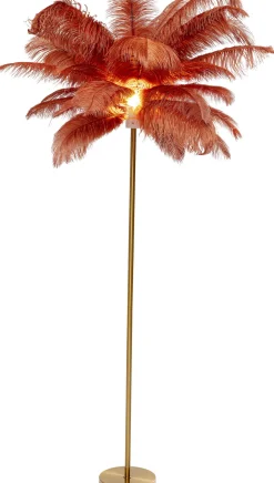 Lampa Podłogowa Palma Brązowa Rdzawa Strusie Pióra 165 Cm Podstawa Złota